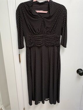 Jones Wear Black Midi Dress with White Polka Dots